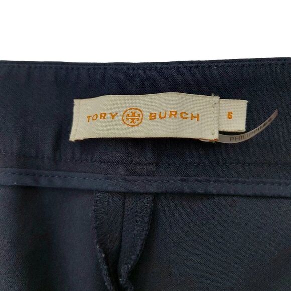 Tory Burch Trouser Pants Womens 6 Navy Flat Front Slim Straight Stretch Side Zip - Picture 14 of 14